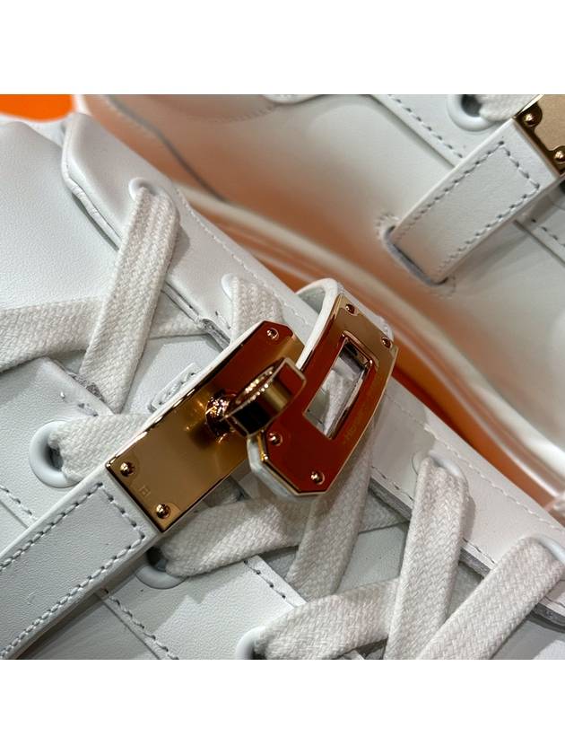 Women's Sneakers Calfskin Rose Gold Kelly Buckle White - HERMES - BALAAN 7