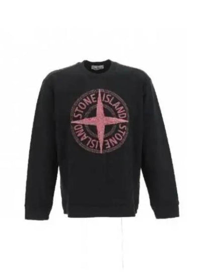 Garment Dyed Stitches Four Print Crewneck Sweatshirt Black - STONE ISLAND - BALAAN 2