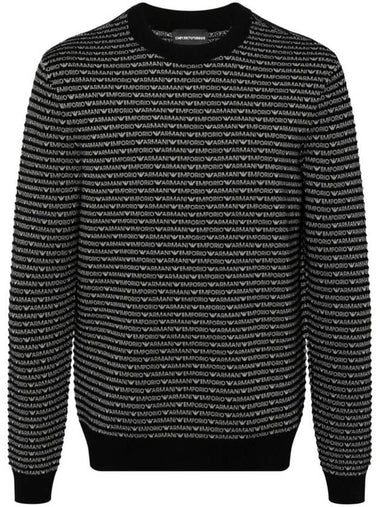 Logo Intarsia Knit Top Black - EMPORIO ARMANI - BALAAN 1