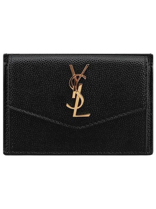 Uptown Grain De Poudre Embossed Leather Flap Card Case Black - SAINT LAURENT - BALAAN 1