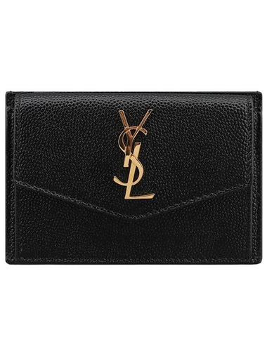 Uptown Grain De Poudre Embossed Leather Flap Card Case Black - SAINT LAURENT - BALAAN 1