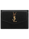 Uptown Grain De Poudre Embossed Leather Flap Card Case Black - SAINT LAURENT - BALAAN 1