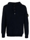 Men's Wappen Patch Half Zip Button Hooded Knit Top Navy - STONE ISLAND - BALAAN 2