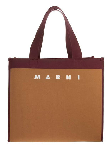 Colorblock Jacquard Tote Bag Brown - MARNI - BALAAN 1