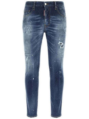 Men's Logo Patch Skinny Jeans Navy - DSQUARED2 - BALAAN 1