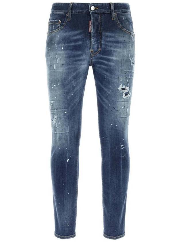 Men's Logo Patch Skinny Jeans Navy - DSQUARED2 - BALAAN 1