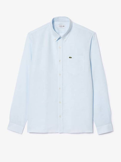 Logo Patch Linen Long Sleeve Shirt Sky Blue - LACOSTE - BALAAN 2