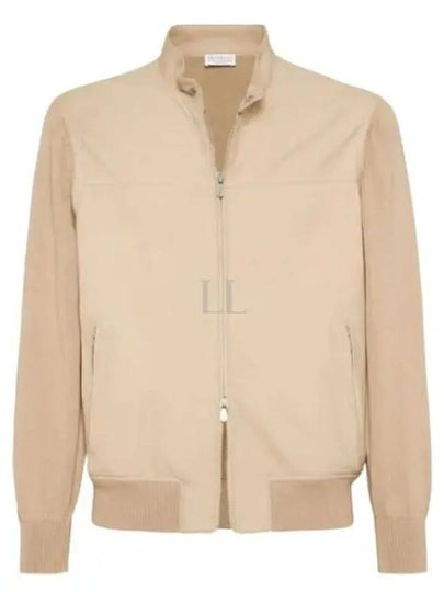 Knitted Sleeves Leather Jacket Beige - BRUNELLO CUCINELLI - BALAAN 2