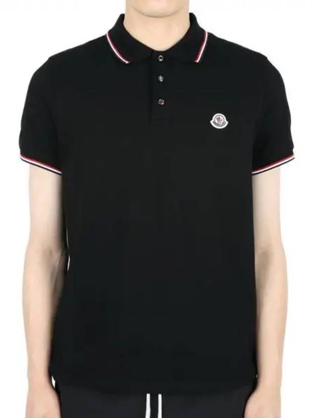 Men s Three line Collar Wappen PK Short Sleeve Black 8A70300 84556 999 1054394 - MONCLER - BALAAN 1