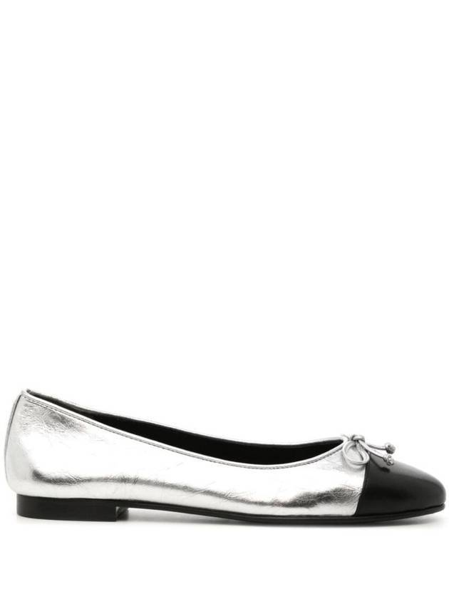 Metallic Effect Leather Cap Toe Ballet Flat Silver - TORY BURCH - BALAAN 1