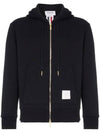 Center Back Stripe Cotton Zip Up Hoodie Navy - THOM BROWNE - BALAAN 3