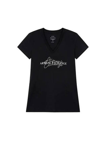 Women s cubic and logo V neck t shirt black 271427 - ARMANI EXCHANGE - BALAAN 1