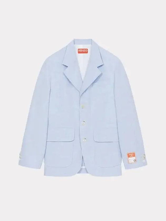 Oversized Fit Linen Blazer Jacket Blue - KENZO - BALAAN 2