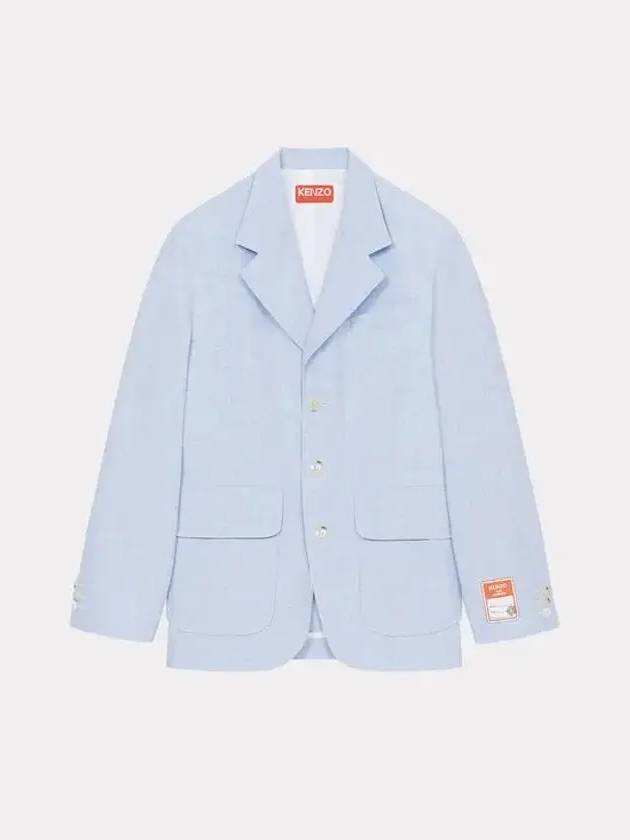 Oversized Fit Linen Blazer Jacket Blue - KENZO - BALAAN 3