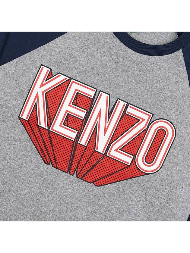 Logo Print Cotton Long Sleeve T-shirt Blue Grey - KENZO - BALAAN 8