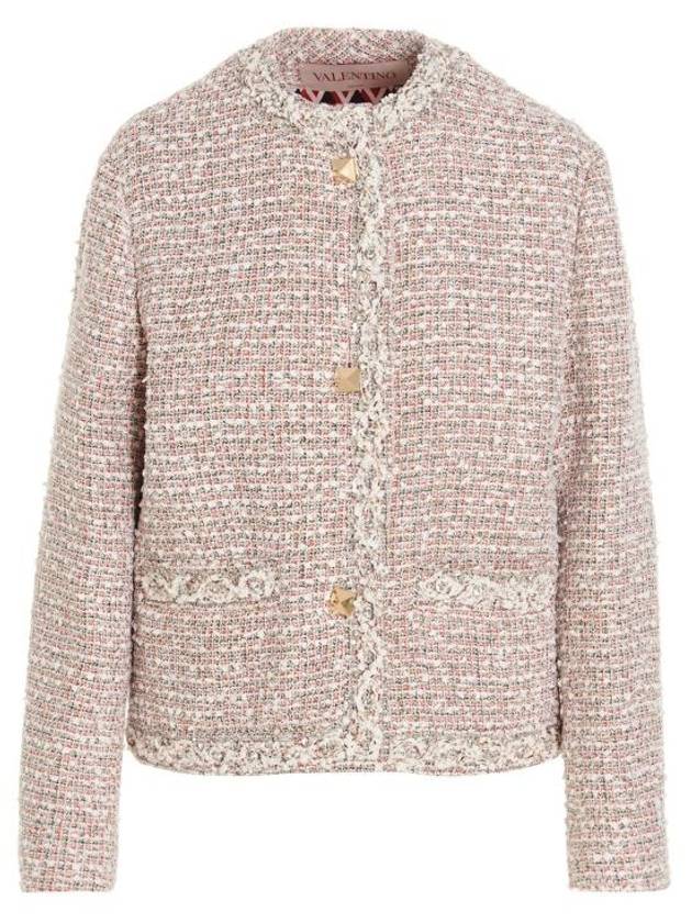 Studded Button Tweed Jacket Pink - VALENTINO - BALAAN 2