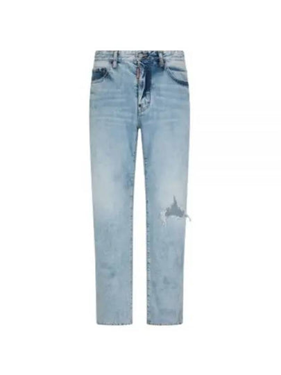 Distressed Straight Jeans Light Blue - DSQUARED2 - BALAAN 2