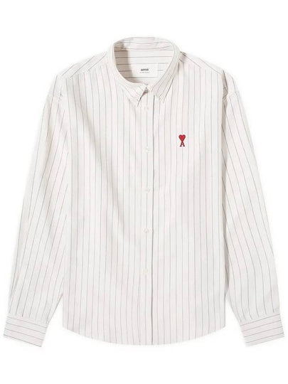 Small Heart Logo Stripe Boxy Fit Long Sleeve Shirt Chalk - AMI - BALAAN 2