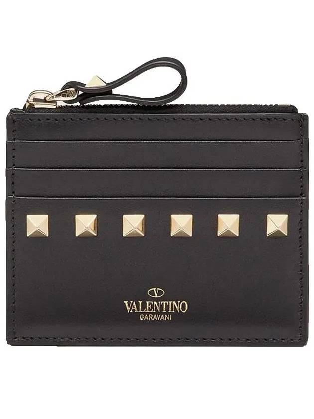 Rockstud Zipped Card Wallet Black - VALENTINO - BALAAN 2