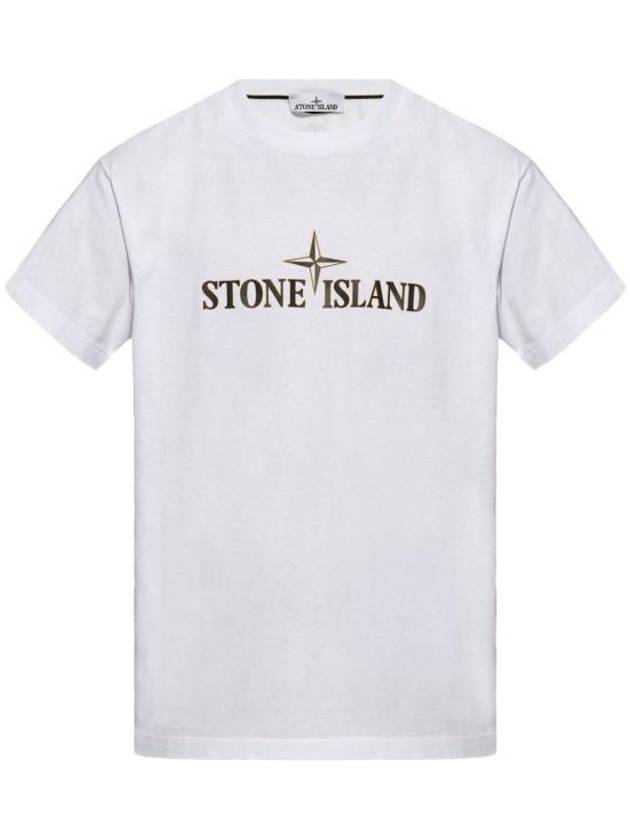 Logo Print Short Sleeve T-Shirt White - STONE ISLAND - BALAAN 1