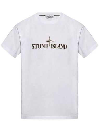 Logo Print Short Sleeve T-Shirt White - STONE ISLAND - BALAAN 1