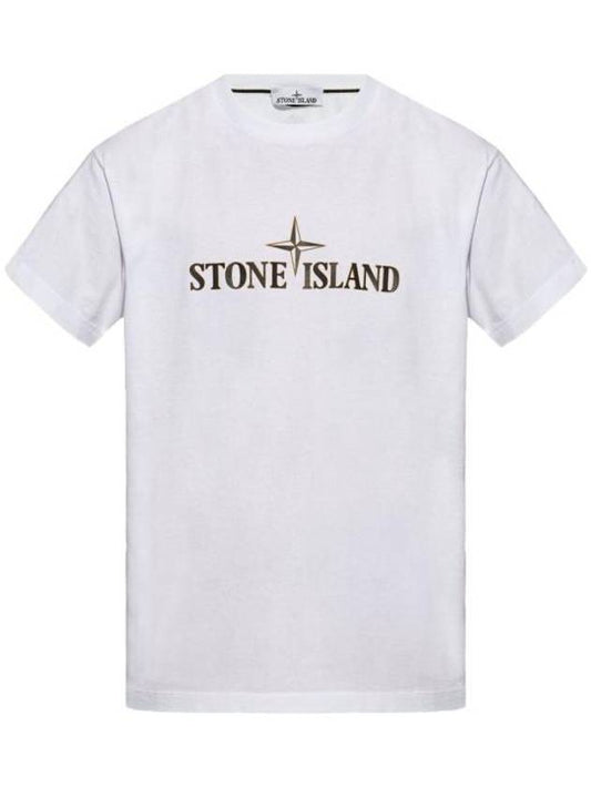 Logo Print Short Sleeve T-Shirt White - STONE ISLAND - BALAAN 1