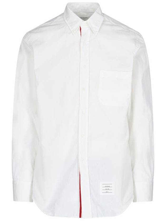 Men's Grosgrain Placket Solid Poplin Long Sleeve Shirt White - THOM BROWNE - BALAAN 2