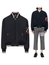 4 Bar Striped Puffer Bomber Jacket Navy - THOM BROWNE - BALAAN 2