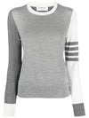 Women's Fun Mix 4 Bar Crew Neck Knit Top Grey - THOM BROWNE - BALAAN 2