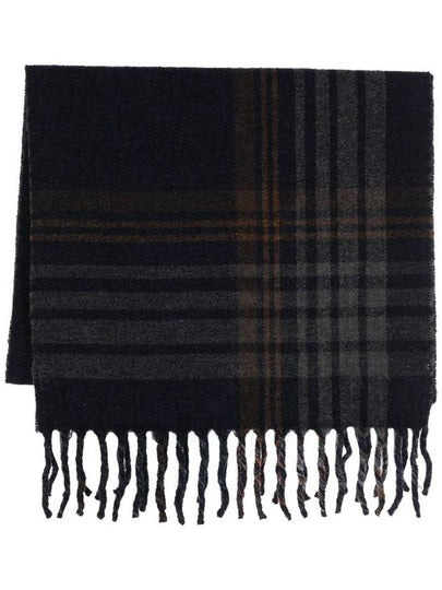 Check Pattern Fringe Scarf Navy - BRUNELLO CUCINELLI - BALAAN 2