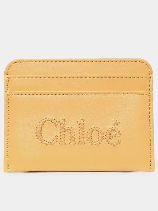 Sense Embroidered Logo Calfskin Card Wallet Yellow - CHLOE - BALAAN 2