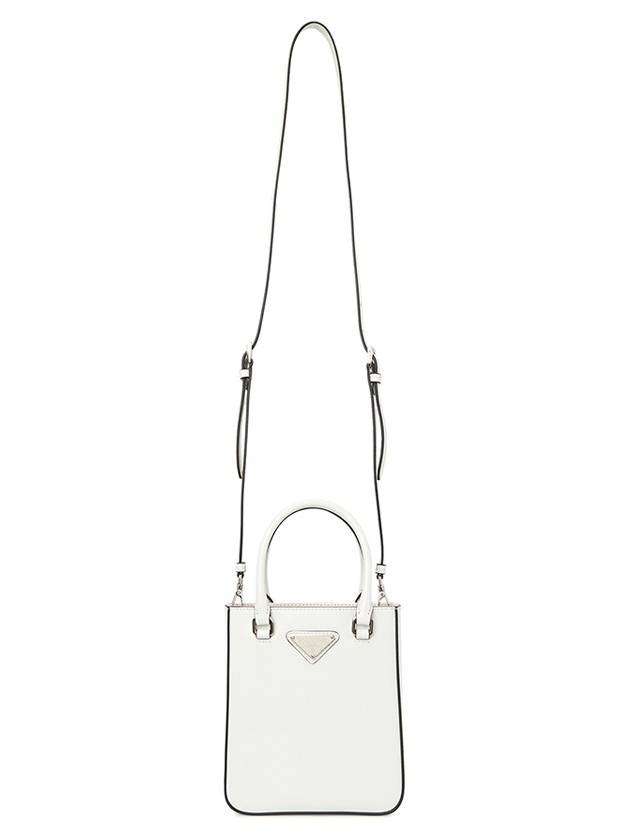 Triangle Logo Brushed Leather Small Tote Bag White - PRADA - BALAAN 8