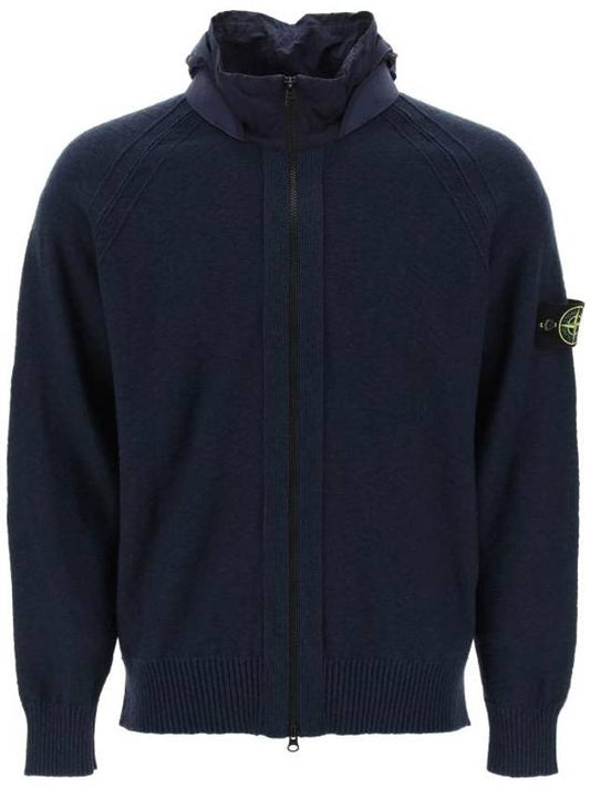 Compass Badge Cotton Zip-up Hoodie Navy - STONE ISLAND - BALAAN 1