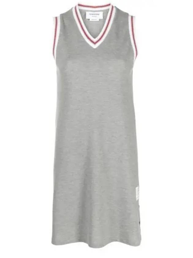 Women's Classic Pique Stripe V-Neck Cotton Tennis Dress Grey - THOM BROWNE - BALAAN 2