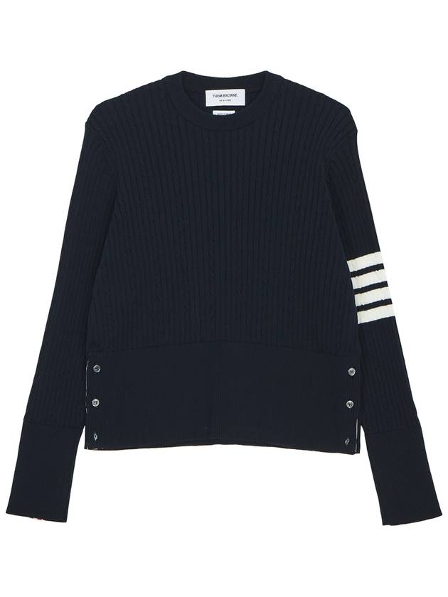 Baby Cable Cotton 4 Bar Crew Neck Knit Top Navy - THOM BROWNE - BALAAN 2