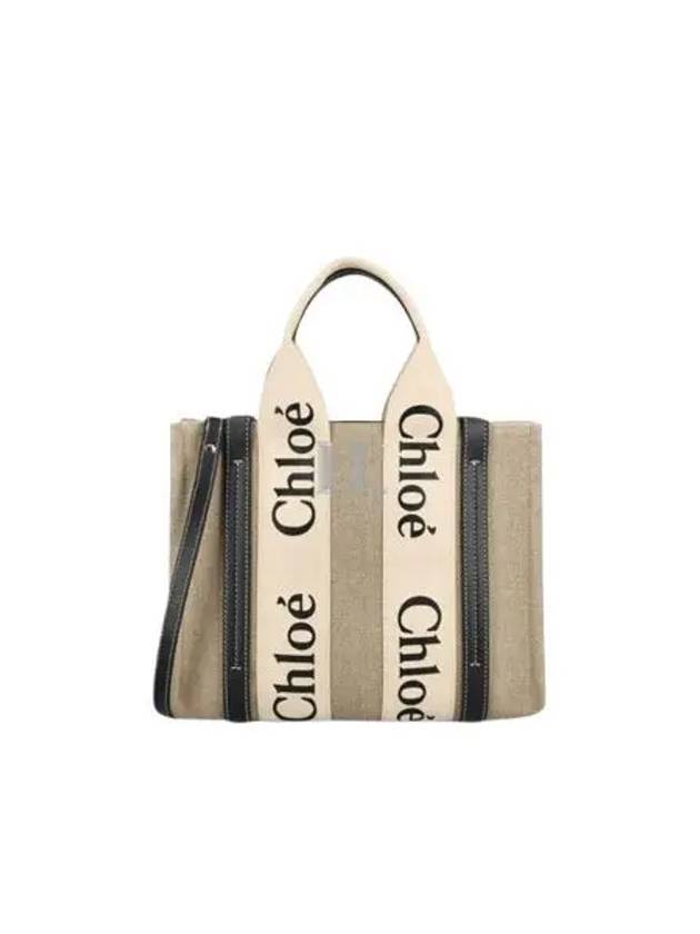 Woody Small Canvas Tote Bag Navy Beige - CHLOE - BALAAN 2