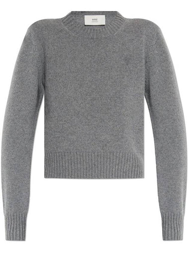 De Coeur Logo Crew Neck Cashmere Knit Top Grey - AMI - BALAAN 1