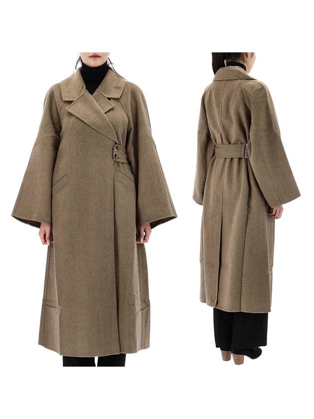 Wool Long Single Coat Petrified Oak - GANNI - BALAAN 1