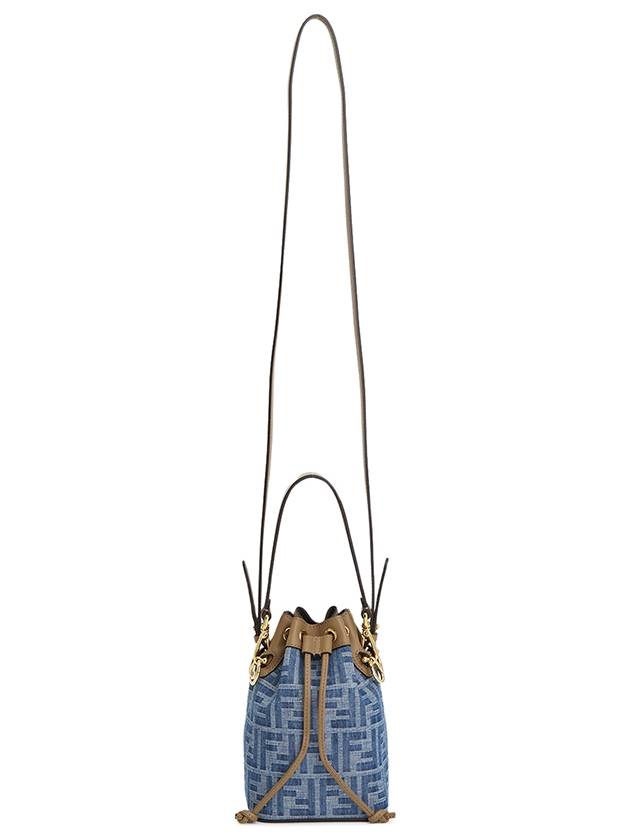 Mon Tresor FF Logo Denim Bucket Bag Light Blue - FENDI - BALAAN 7