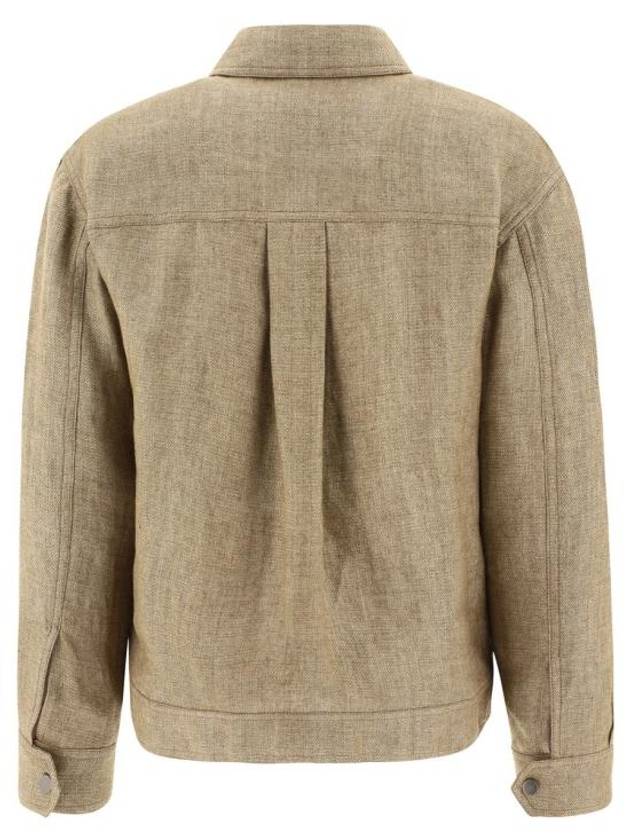 Linen Blend Shirt Jacket Beige - BRUNELLO CUCINELLI - BALAAN 3