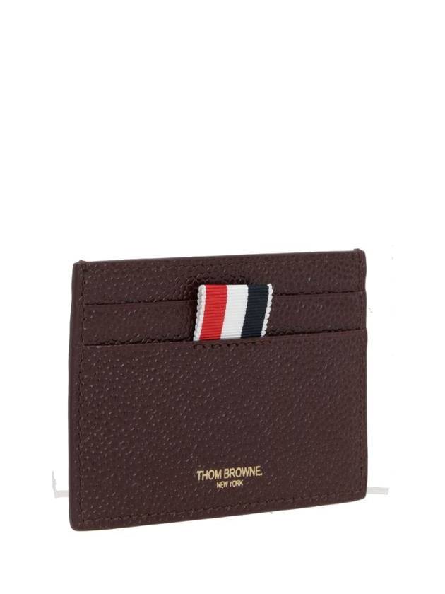 Lucido Leather Single Card Wallet Red - THOM BROWNE - BALAAN 3