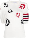 4 Bar Anchor Intarsia Short Sleeve Knit Top White - THOM BROWNE - BALAAN 1