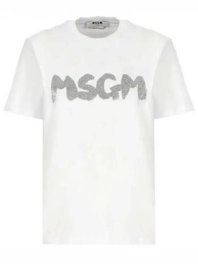 Glitter Brushed Logo Short Sleeve T-Shirt White - MSGM - BALAAN 2