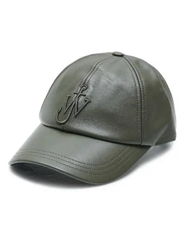 Embroidered Logo Leather Baseball Cap Olive - JW ANDERSON - BALAAN 3