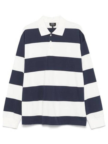 Riley Striped Long Sleeve Polo Shirt Navy White - A.P.C. - BALAAN 1