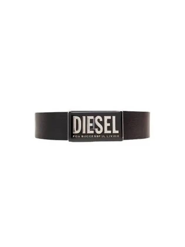 B Glossy Logo Plaque Leather Belt Black - DIESEL - BALAAN 2