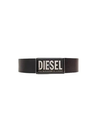 B Glossy Logo Plaque Leather Belt Black - DIESEL - BALAAN 2