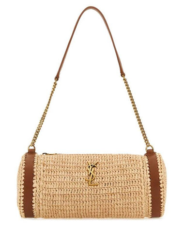 Cassandra Raffia Leather Shoulder Bag Beige - SAINT LAURENT - BALAAN 1