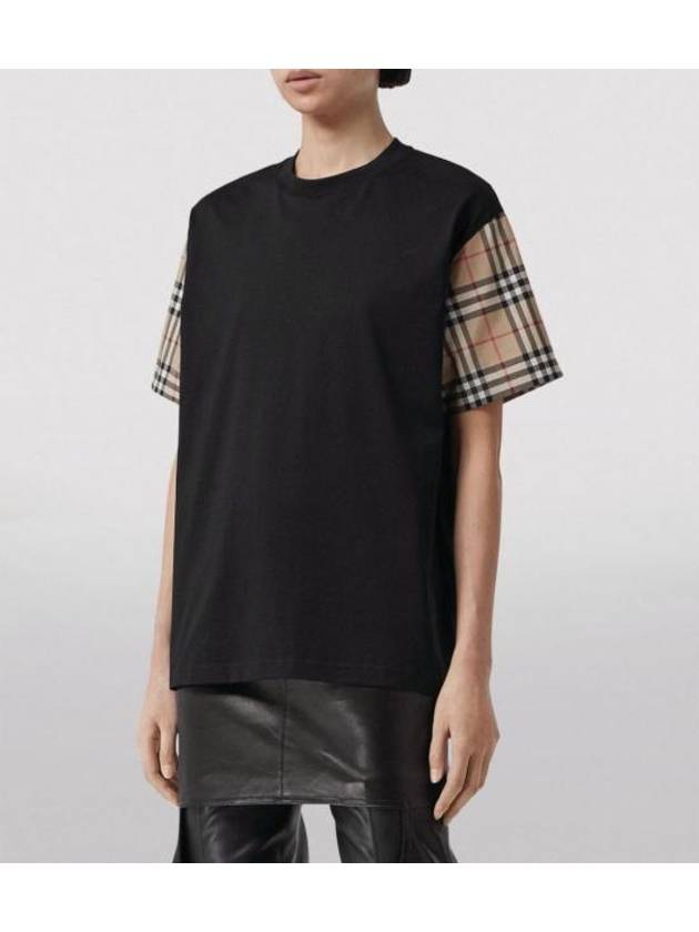 Vintage Check Sleeve Cotton Oversized T-shirt Black - BURBERRY - BALAAN 8