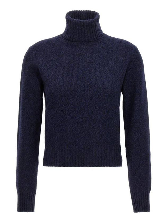 Embroidered Logo Cashmere Wool Turtleneck Blue - AMI - BALAAN 1